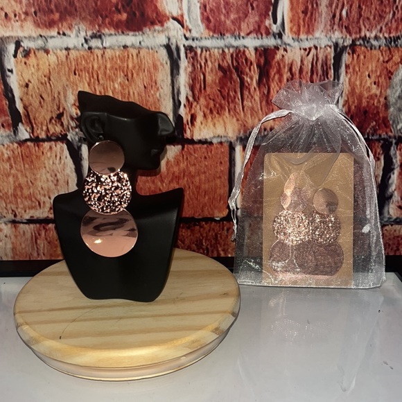 Rose Gold Textured Disc Drop Earrings - Picture 4 of 9